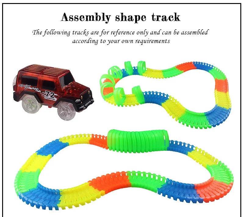 Glow Racing Track Set 5 Led Light Track Car Flexible Glowing Tracks Toy 162/165/220/240 Race Track Flexible Railway LED Car - NTKSTORE