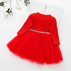 Infant Baby Christmas Dress Knit Gauze Velvet Red Dress Toddlers Girls Kids Clothes Long Sleeve Warm Sweater Dress - NTKSTORE