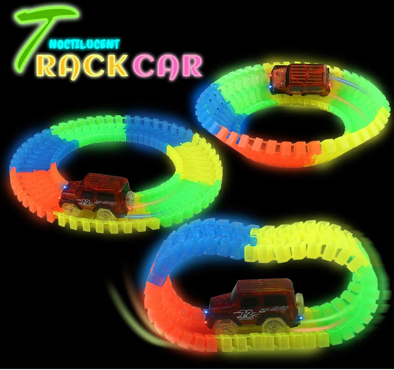 Glow Racing Track Set 5 Led Light Track Car Flexible Glowing Tracks Toy 162/165/220/240 Race Track Flexible Railway LED Car - NTKSTORE