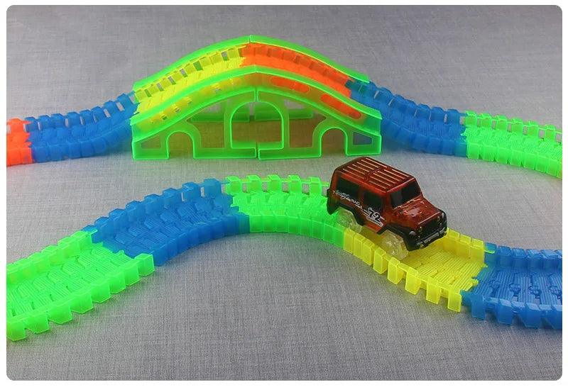 Glow Racing Track Set 5 Led Light Track Car Flexible Glowing Tracks Toy 162/165/220/240 Race Track Flexible Railway LED Car - NTKSTORE