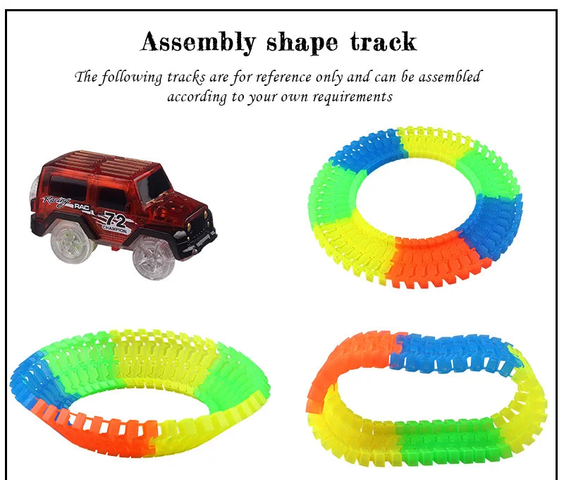 Glow Racing Track Set 5 Led Light Track Car Flexible Glowing Tracks Toy 162/165/220/240 Race Track Flexible Railway LED Car - NTKSTORE