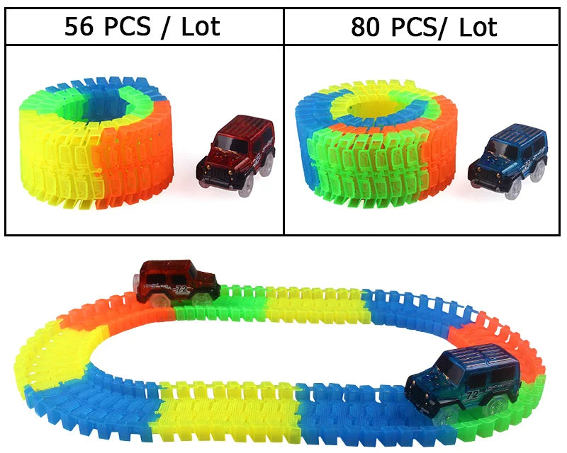 Glow Racing Track Set 5 Led Light Track Car Flexible Glowing Tracks Toy 162/165/220/240 Race Track Flexible Railway LED Car - NTKSTORE