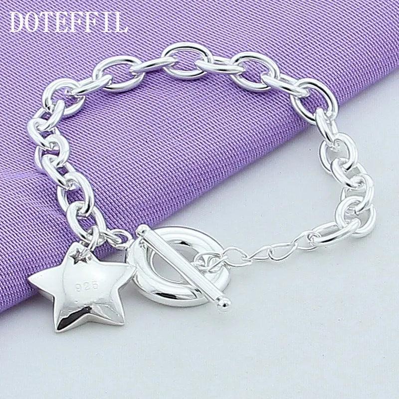 DOTEFFIL 925 Sterling Silver Star TO buckle Charm Bracelets Chain For Women Fashion Wedding engagement Fine Jewelry - NTKSTORE