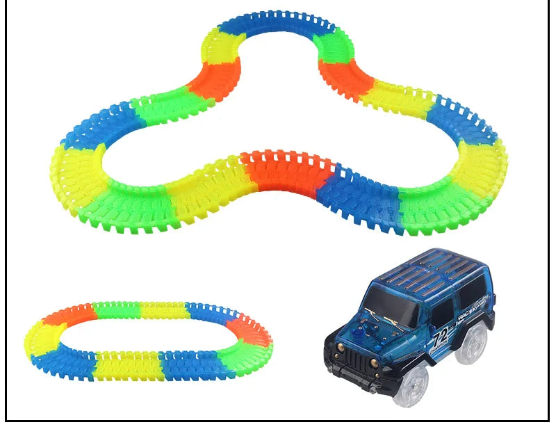 Glow Racing Track Set 5 Led Light Track Car Flexible Glowing Tracks Toy 162/165/220/240 Race Track Flexible Railway LED Car - NTKSTORE