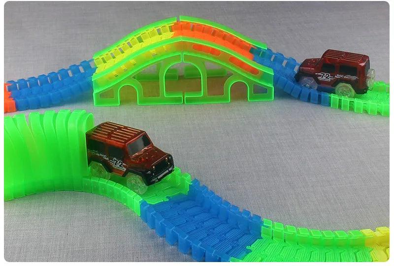 Glow Racing Track Set 5 Led Light Track Car Flexible Glowing Tracks Toy 162/165/220/240 Race Track Flexible Railway LED Car - NTKSTORE