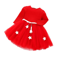 Infant Baby Christmas Dress Knit Gauze Velvet Red Dress Toddlers Girls Kids Clothes Long Sleeve Warm Sweater Dress - NTKSTORE