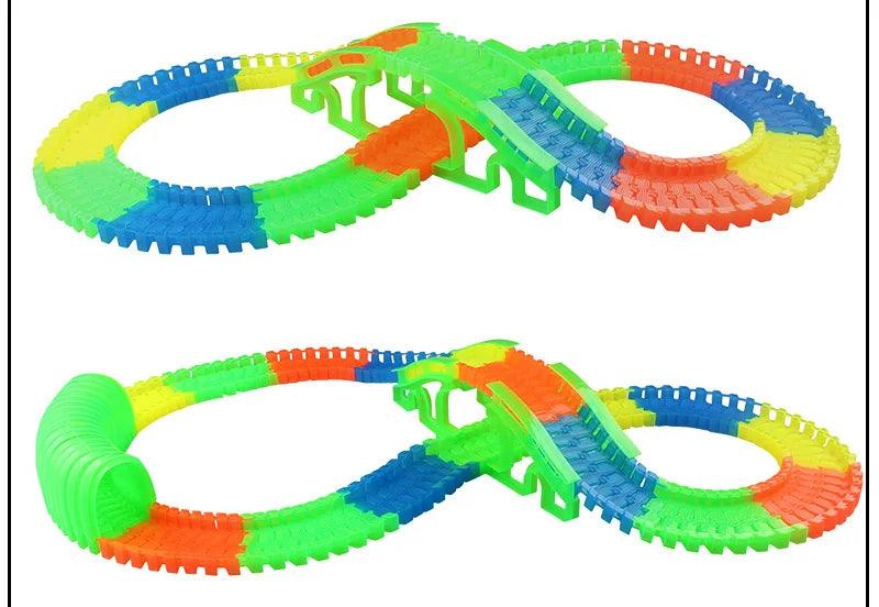 Glow Racing Track Set 5 Led Light Track Car Flexible Glowing Tracks Toy 162/165/220/240 Race Track Flexible Railway LED Car - NTKSTORE