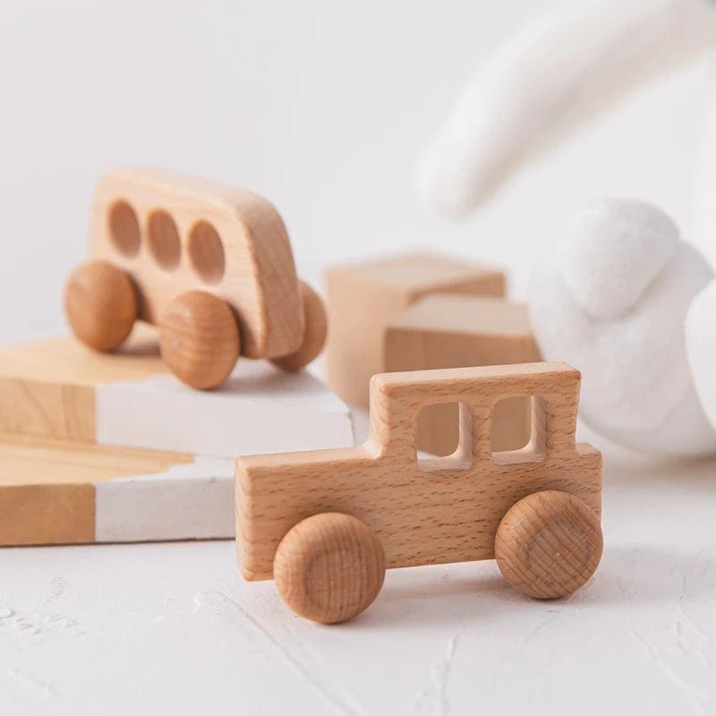 Baby Wooden Trailer Car Toys Rainbow Stacking Balance Blocks Animal Traction Car Star Moon Slider Beads For Kids Montessori Toys - NTKSTORE