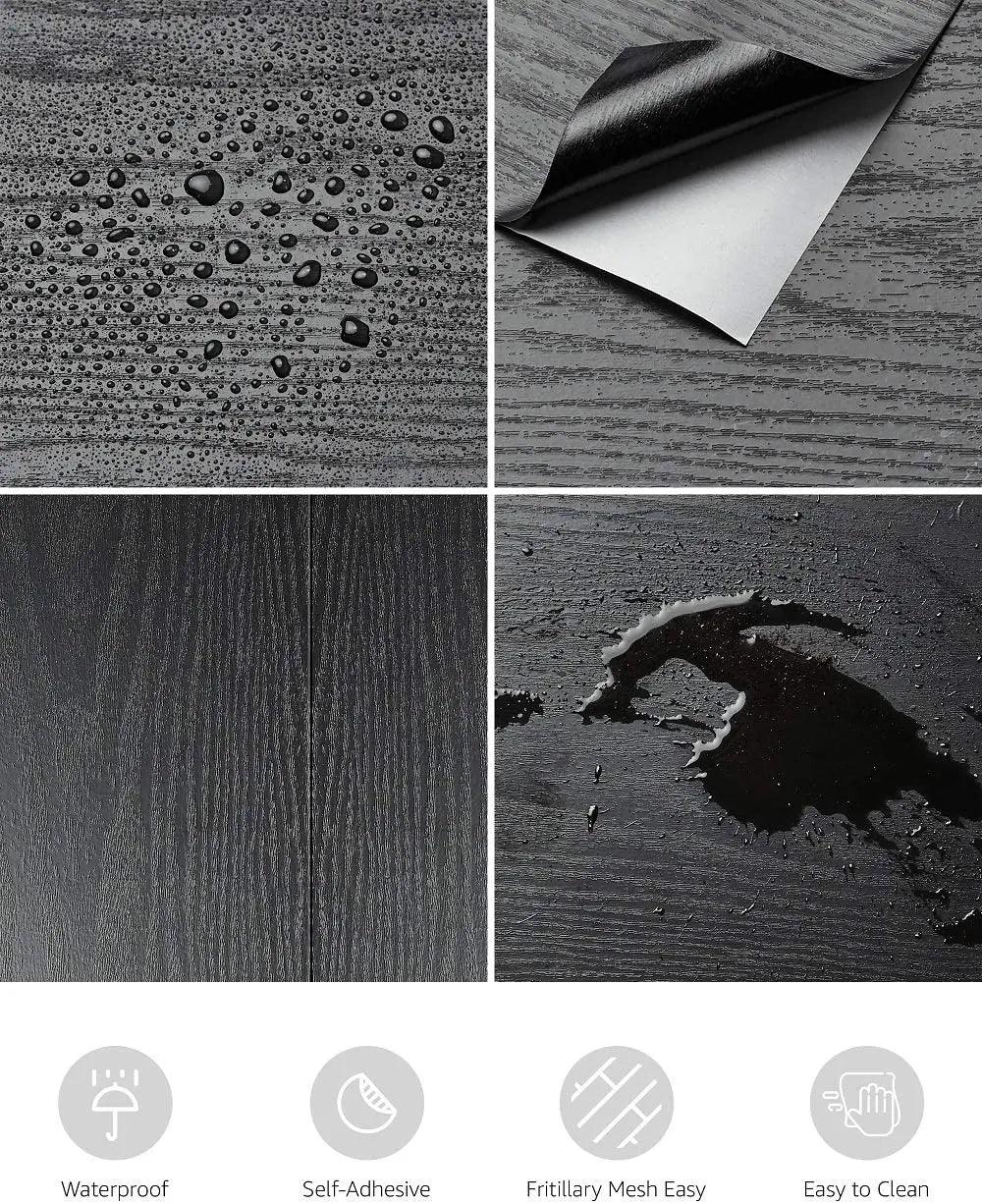 Black Wood Peel And Stick Paper Decorative Self-Adhesive Film For Furniture Real Wood Tactile Sensation Surfaces Easy To Clean - NTKSTORE