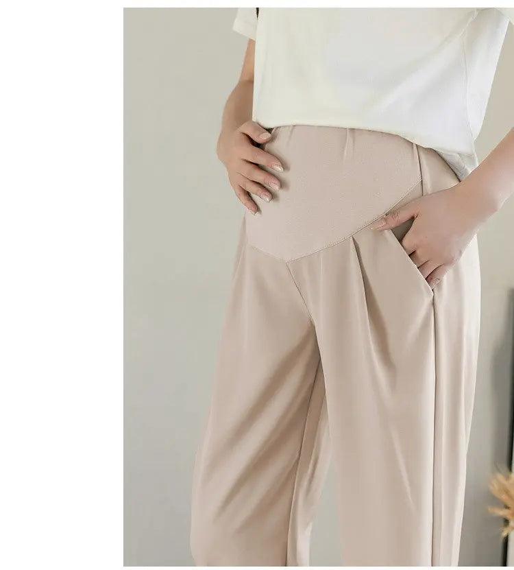 Chiffon Thin Summer Maternity Ankle Pants Fashion Split Button Design Clothes For Pregnant Women Pregnancy Casual Harem Trousers - NTKSTORE