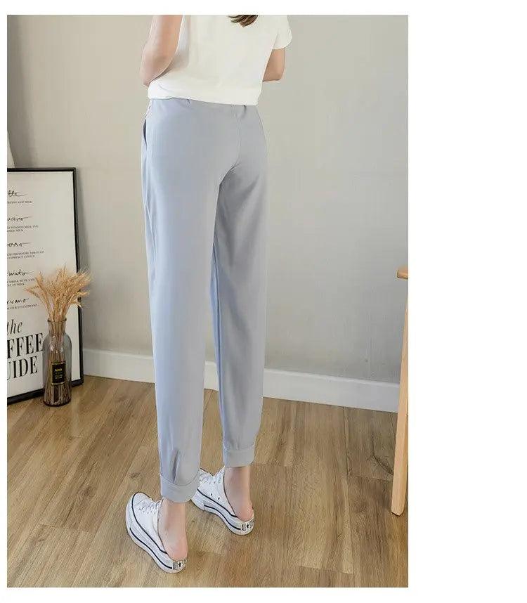 Chiffon Thin Summer Maternity Ankle Pants Fashion Split Button Design Clothes For Pregnant Women Pregnancy Casual Harem Trousers - NTKSTORE