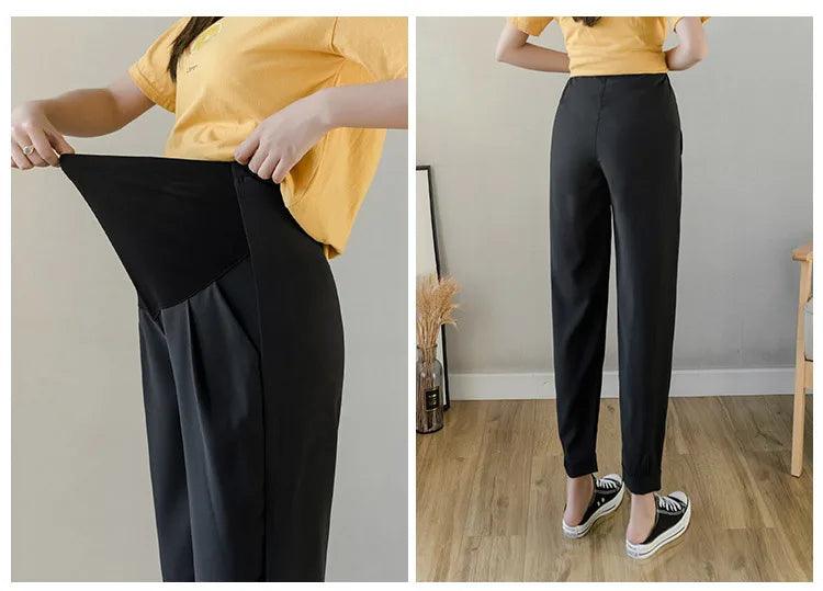 Chiffon Thin Summer Maternity Ankle Pants Fashion Split Button Design Clothes For Pregnant Women Pregnancy Casual Harem Trousers - NTKSTORE