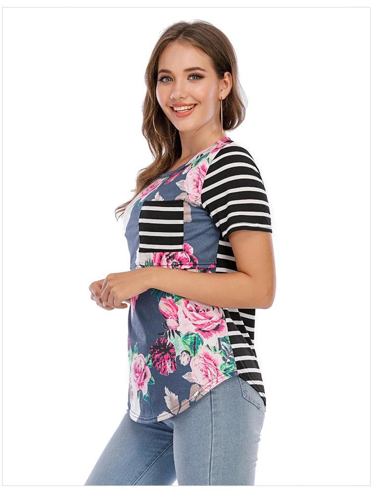 New Casual Womens Pregnant Maternity Clothes Nursing Tops Breastfeeding T-Shirt Pregnancy Striped Short Sleeve Shirt - NTKSTORE