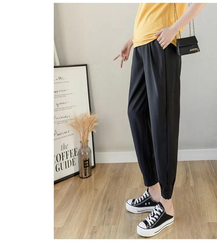 Chiffon Thin Summer Maternity Ankle Pants Fashion Split Button Design Clothes For Pregnant Women Pregnancy Casual Harem Trousers - NTKSTORE