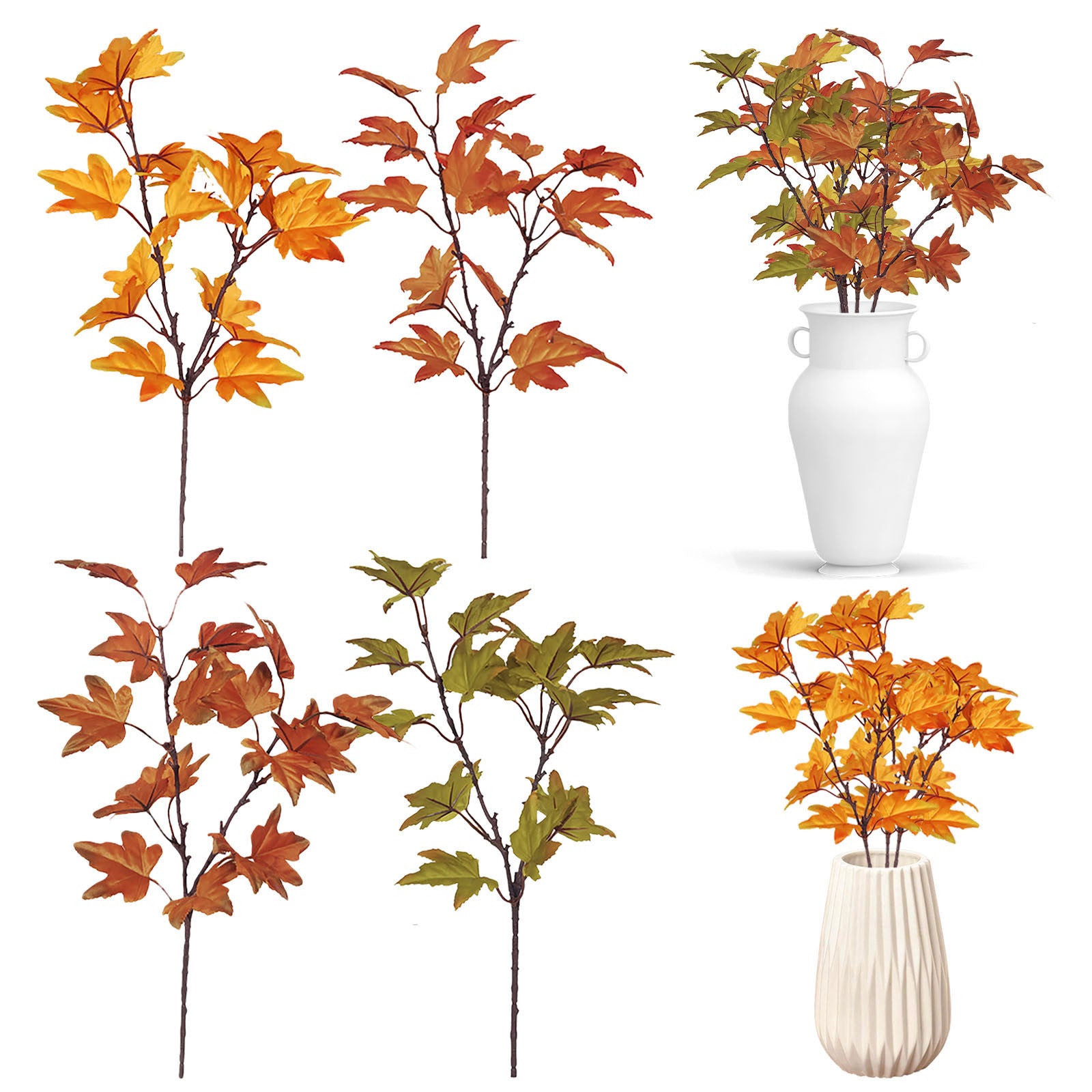 Artificial Leaves Kitchen Fall For Home Maple Stems Thanksgiving Leaves Outdoor Decor Branch Vase Flowers Artificial Tall - NTKSTORE