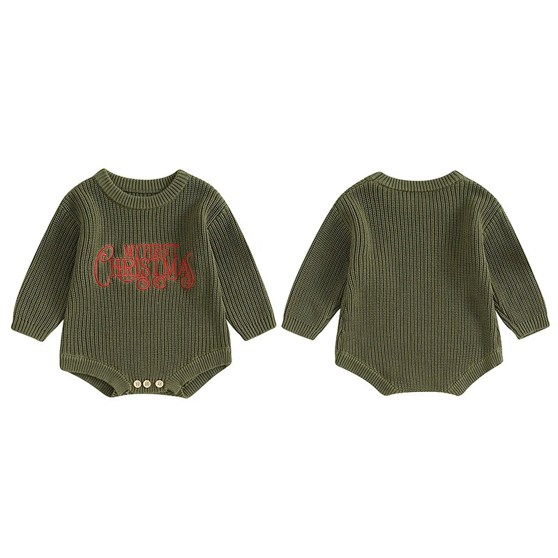 Newborn Christmas Autumn Winter Rompers Baby Boys Girls Letter Embroidery O-neck Long Sleeve Knitted Sweaters Rompers