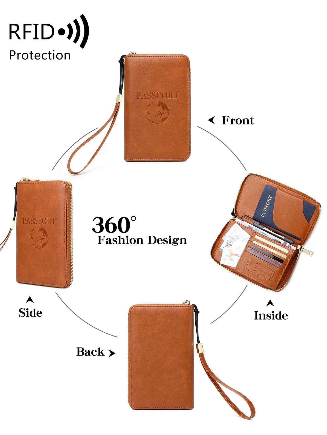 Fashionable and Portable RFID Travel Passport CasePULeather Multi functional Credit Card Passport Bag Neutral Travel Accessories - NTKSTORE