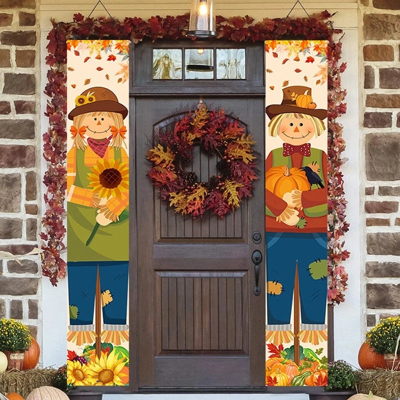 Thanksgiving Couplet Pumpkin Porch Hanging Banner Harvest Festival Party Decoration Thanksgiving Wall Door Hanging Banner - NTKSTORE