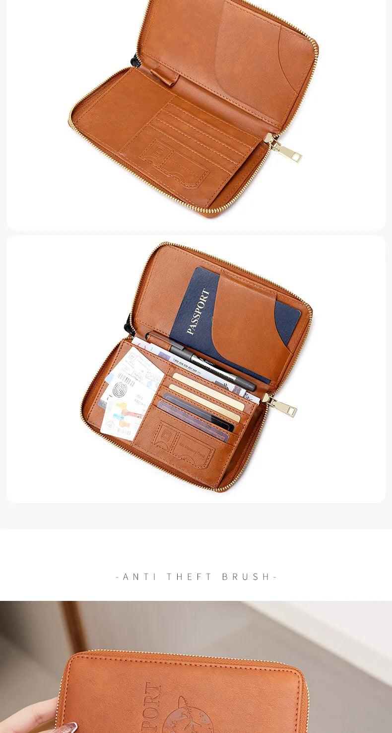 Fashionable and Portable RFID Travel Passport CasePULeather Multi functional Credit Card Passport Bag Neutral Travel Accessories - NTKSTORE