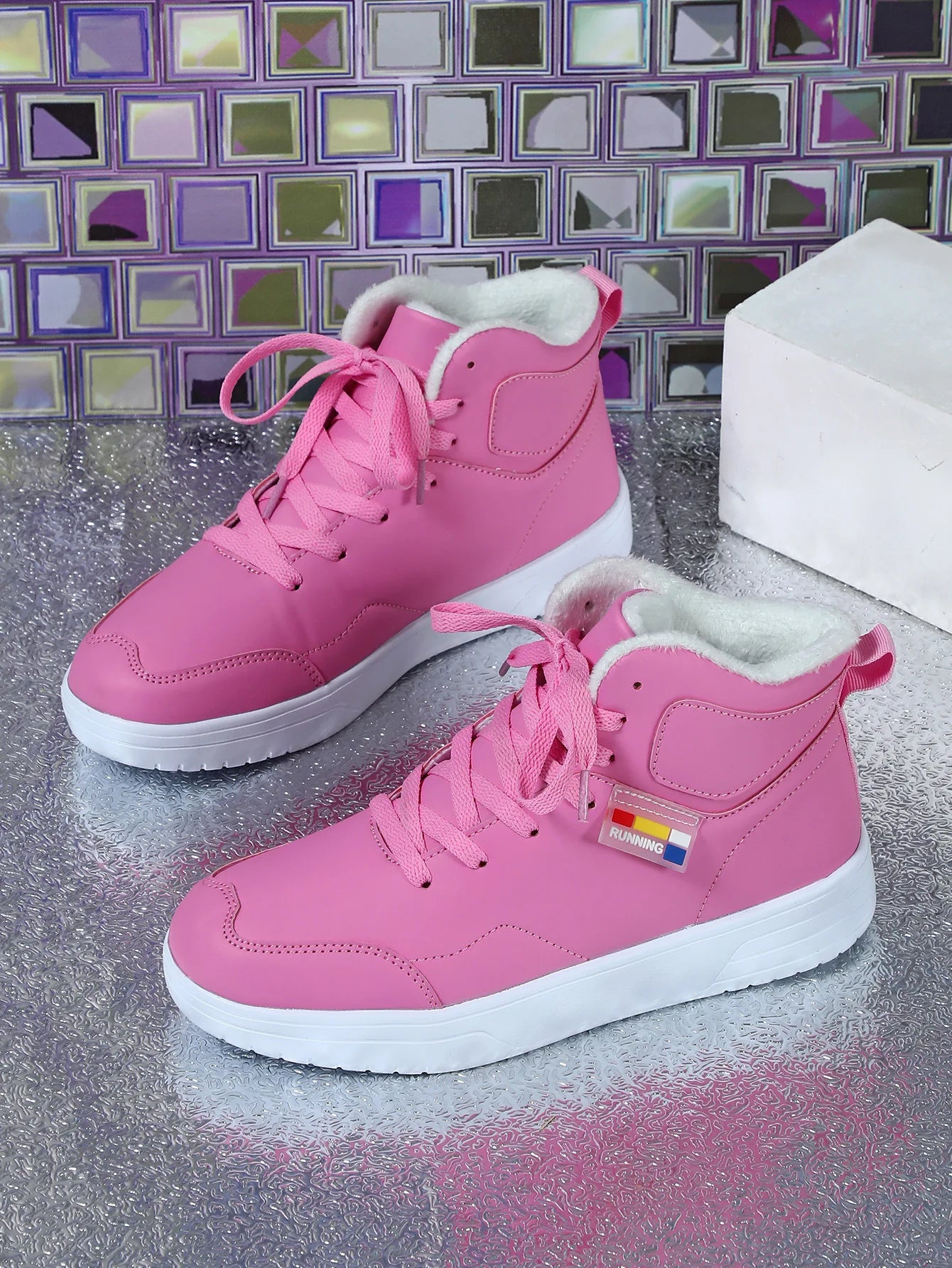 Couples Trend Color Matching Warm Winter Short Fluffy Casual High Top Sports Shoes Fashion Outdoor Shoes