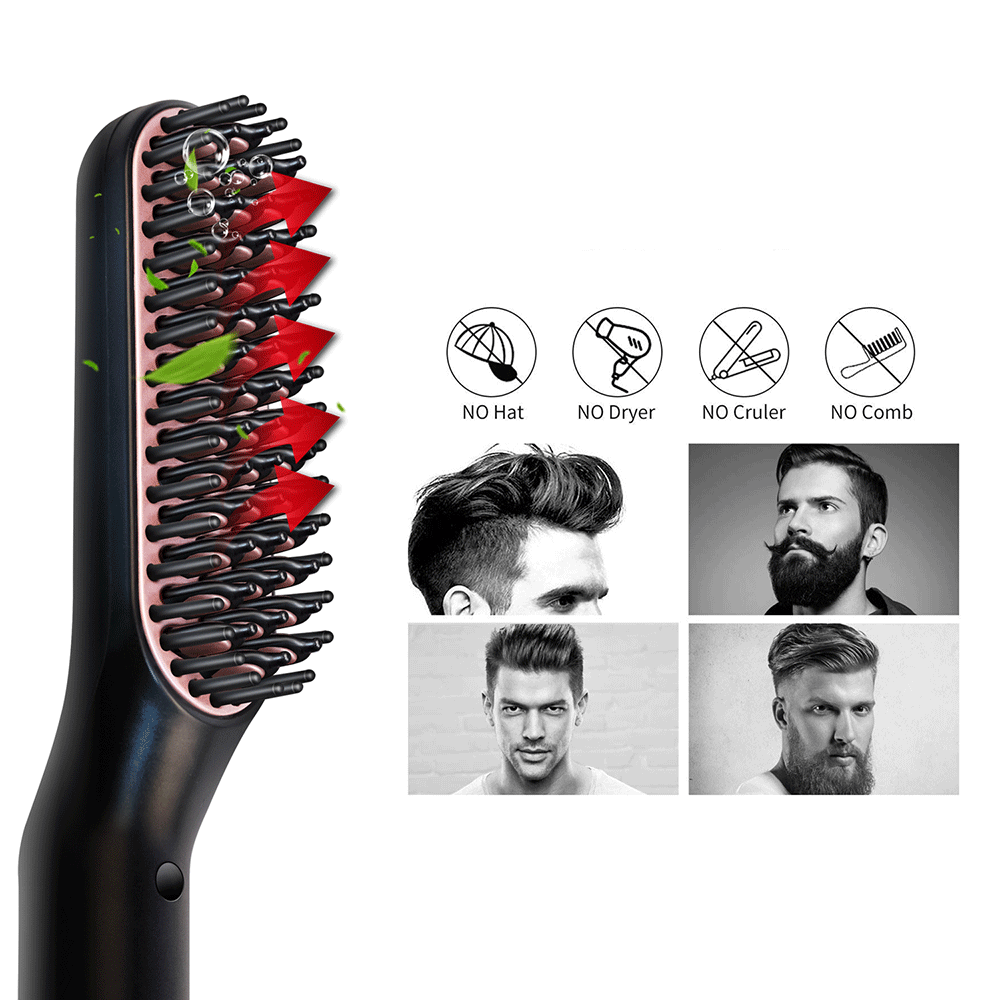 Ionic Hair Beard Straightener Comb Anti-Scald Ceramic Heated Beard Brush Portable Beard Straightening Comb - NTKSTORE