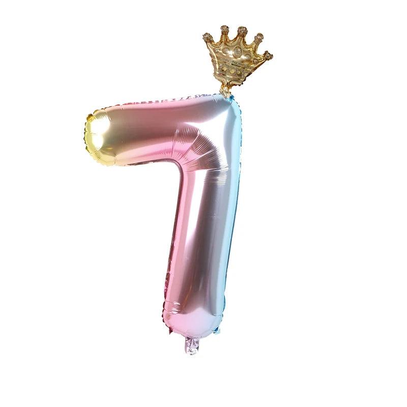 2pcs 32inch Rainbow Number Foil Balloons with Crown for Kids Boy Girl 1st Birthday Party Decorations Rose Gold Figures Globos - NTKSTORE