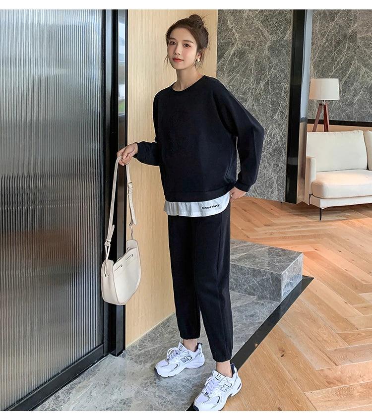 209 Spring Autumn Sports Casual Cotton Maternity Clothing Sets Sweatshirt Belly Pants Suits Clothes for Pregnant Women Pregnancy - NTKSTORE