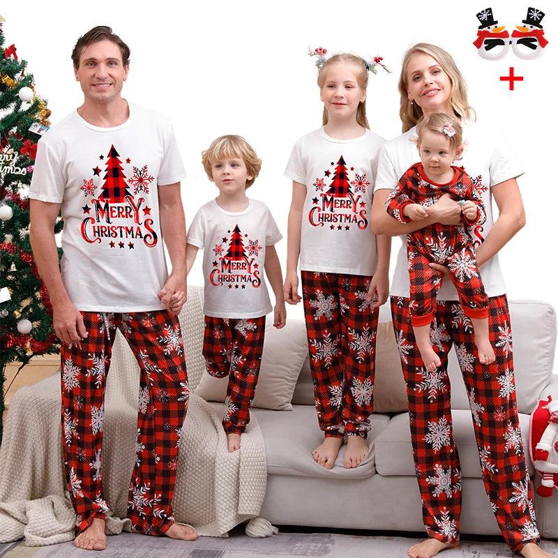 T-shirt + Plaid Pants Parent Child Christmas Pajama Set Women Men Boy Girl Loungewear Sibling Couple Pajama Xmas Baby Jumpsuit - NTKSTORE