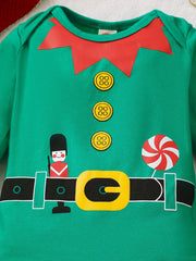 Baby Boy Christmas Costume Green Christmas Print Long sleeved Bodysuit Suitable for 0-18 Months Baby Boy Holiday Basics Jumpsuit