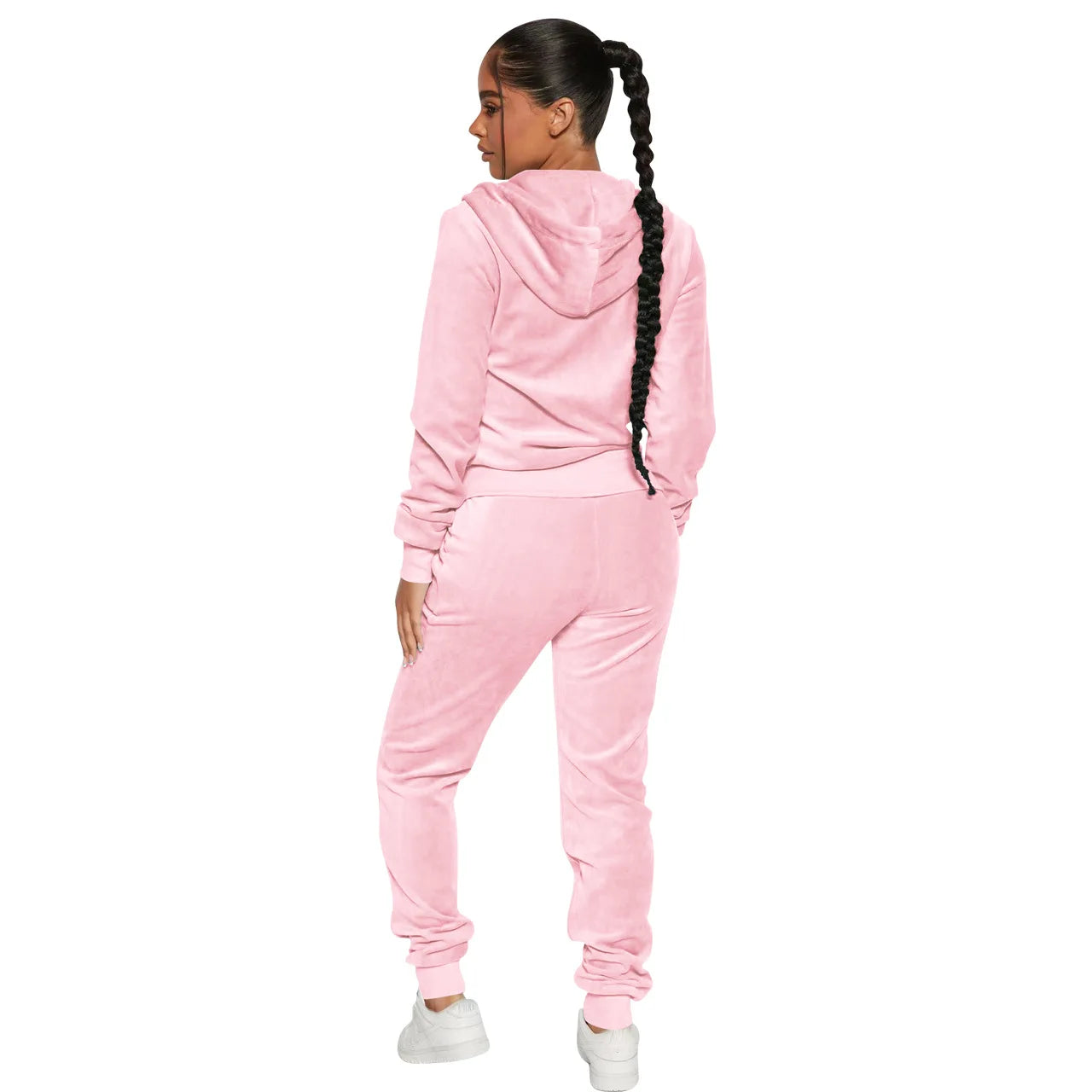 Womens Warm 2 Piece Outfits Velour Tracksuits Full Zip Hoodie And Drawstring Sweatpants Sweatsuits Sets Velvet Jogging Suit - NTKSTORE