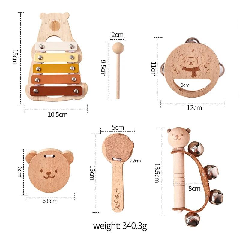 Kids Wooden Montessori Toys Musical Instruments Rattle Bell Drum Xylophone Percussion for Baby Early Educational Instruments Toy - NTKSTORE