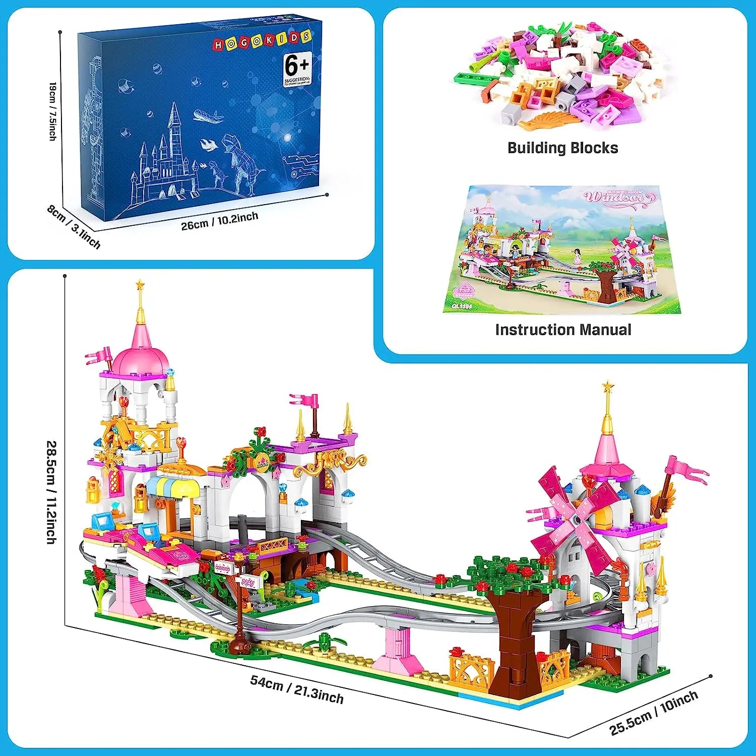 Roller Coaster Building Kit 711Pcs Amusement Park Building Block Kit Princess Playground Park Pink Toy Christmas Gift for Girls - NTKSTORE