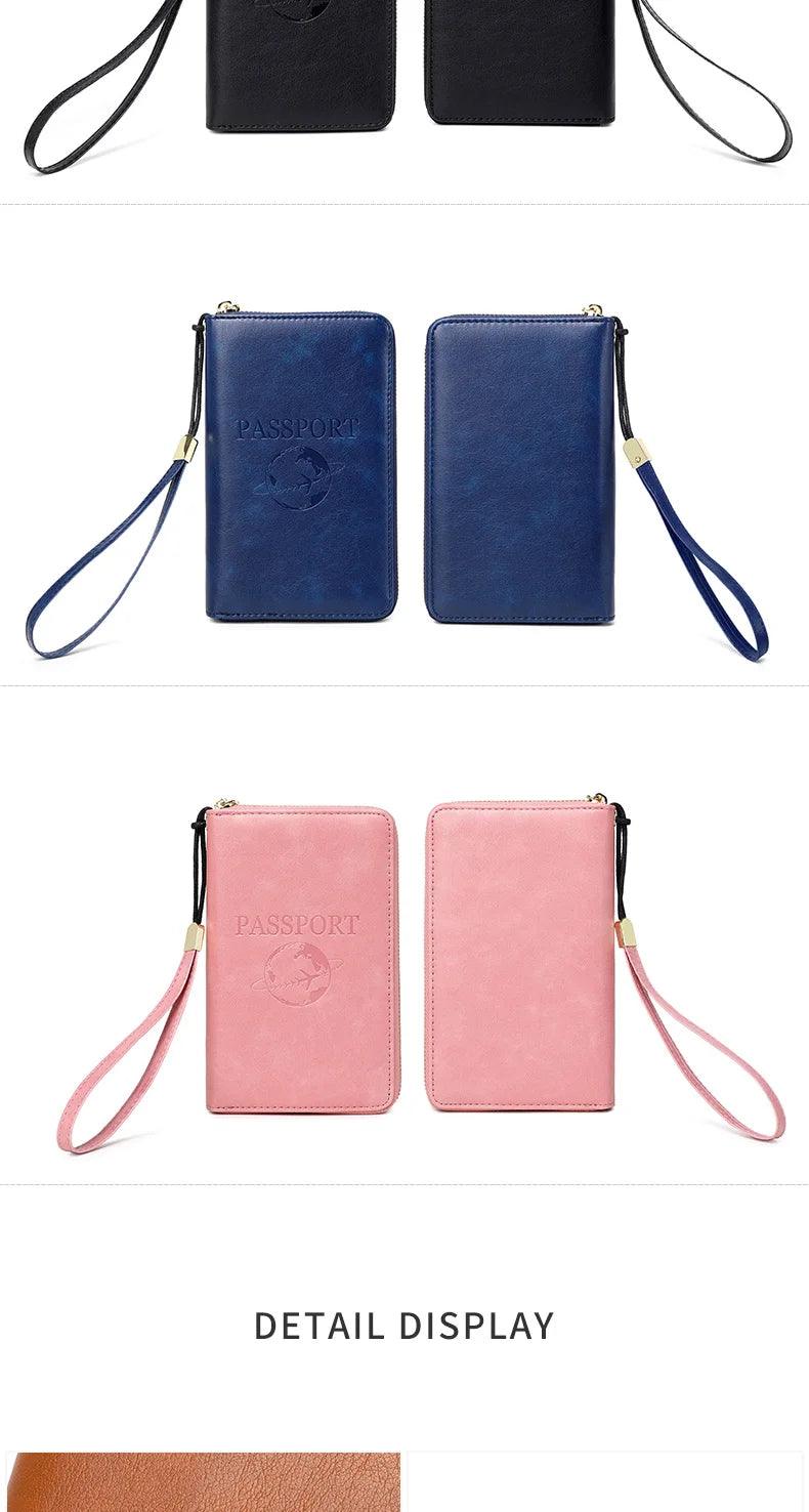 Fashionable and Portable RFID Travel Passport CasePULeather Multi functional Credit Card Passport Bag Neutral Travel Accessories - NTKSTORE