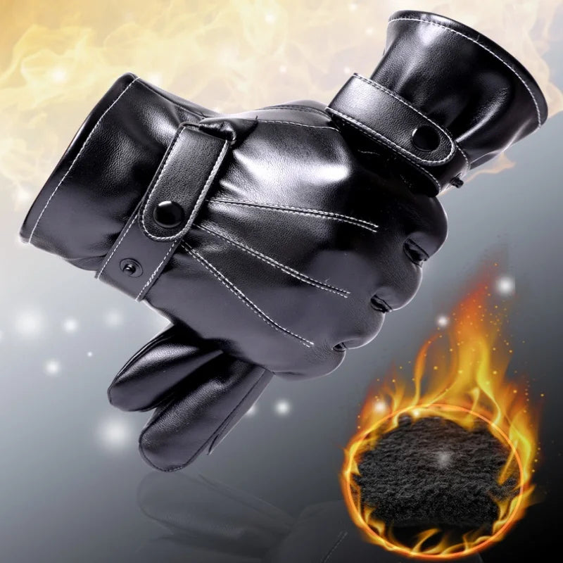 Winter Cycling PU Leather Gloves Outdoor Men Women Motorcycle Waterproof Warm Thick Riding Electric Car Warm Non-Slip Gloves - NTKSTORE