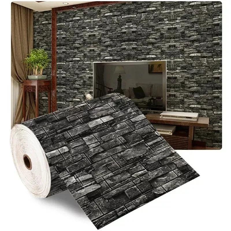 70cm*2m 3D Soft Foam Brick Wallpaper Sticker Roll DIY Self Adhesive Living Room Home Kitchen Bathroom Decorative Wall Paper - NTKSTORE