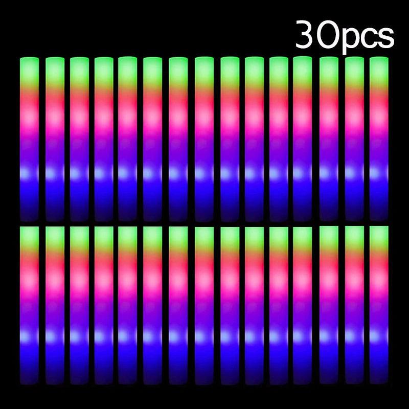 15/30Pcs LED Glow Sticks Bulk Colorful RGB Glow Foam Stick Cheer Tube Dark Light for Xmas Birthday Wedding Party Supplies - NTKSTORE