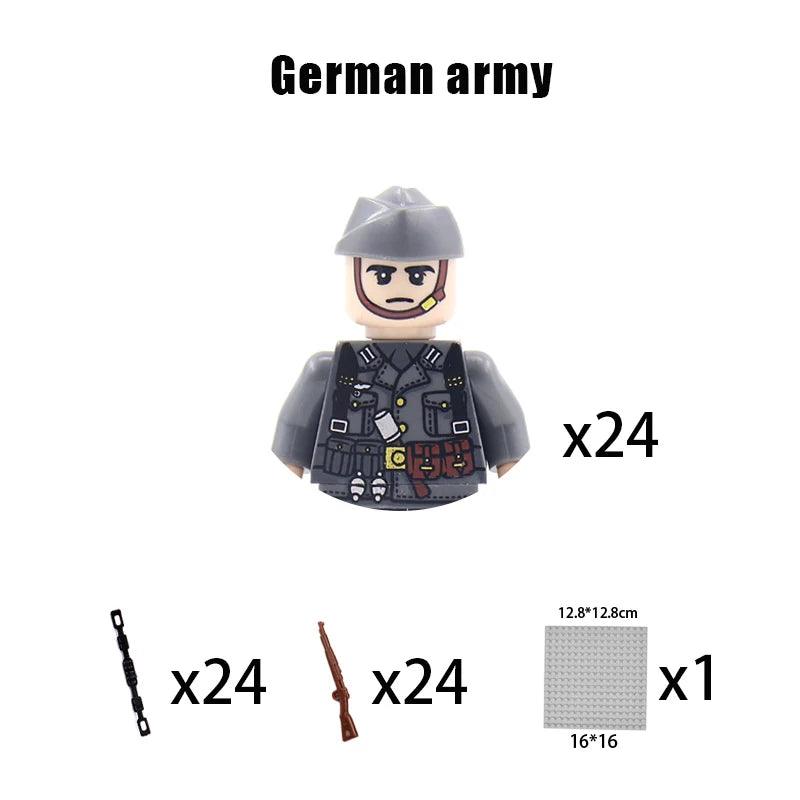 Children Toys Mini Military Figures Building Blocks WW2 UK French US Germany Soviet Army Soldiers Machine Gun Set Bricks Model - NTKSTORE