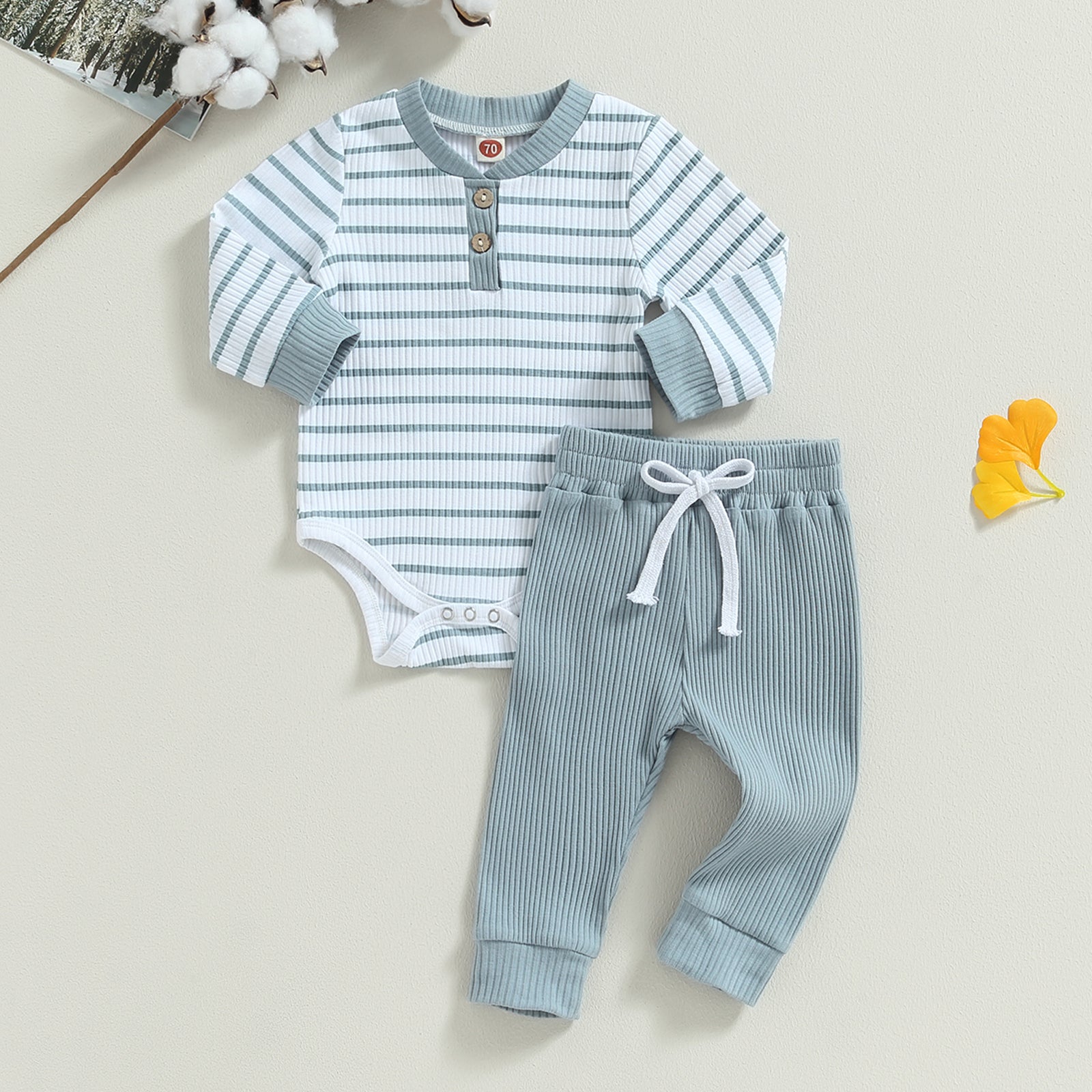 Casual Baby Boy 2Pcs Fall Outfits Long Sleeve Knitted Striped Print Romper Pants Set Infant Warm Clothes Baby's Sets