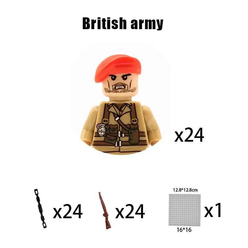 Children Toys Mini Military Figures Building Blocks WW2 UK French US Germany Soviet Army Soldiers Machine Gun Set Bricks Model - NTKSTORE