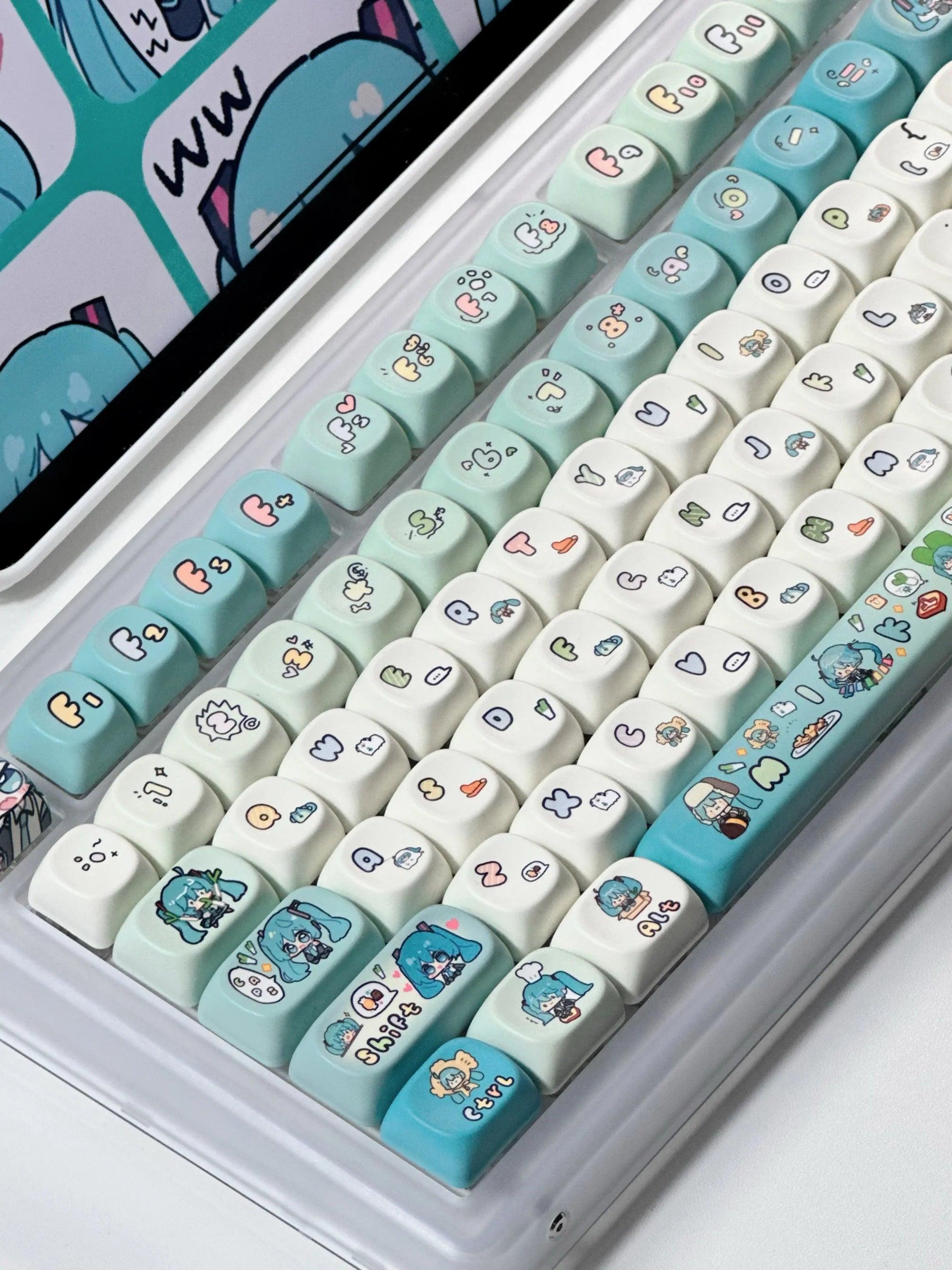 Miku Anime Keycap Xoa Pbt Cartoon Keycap Customization Individuation Keyset For Mechanical Gaming Keyboard Switch Birthday Gifts - NTKSTORE