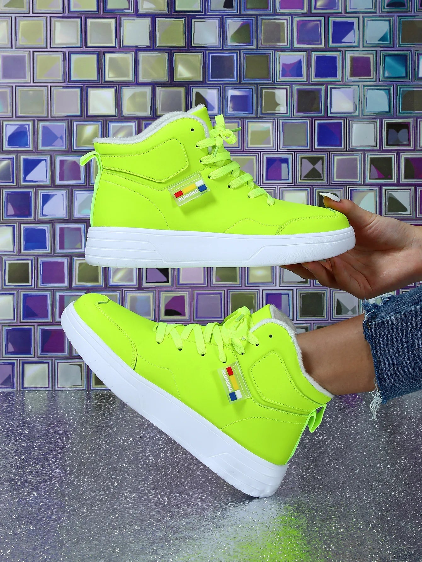 Couples Trend Color Matching Warm Winter Short Fluffy Casual High Top Sports Shoes Fashion Outdoor Shoes
