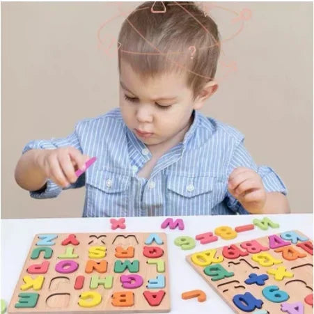 Colorful Alphabet Number Wooden Puzzles Kids Intelligent Matching Game Preschool Children Early Educational Toys