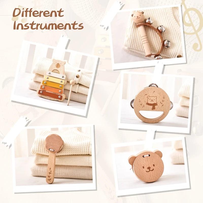 Kids Wooden Montessori Toys Musical Instruments Rattle Bell Drum Xylophone Percussion for Baby Early Educational Instruments Toy - NTKSTORE