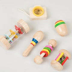 6pcs/set Wooden Musical Instruments Toys, Small Rattle, Sand Hammer, Sand Ball, Shake Bell Kaleidoscope, Griping Practice Toys - NTKSTORE