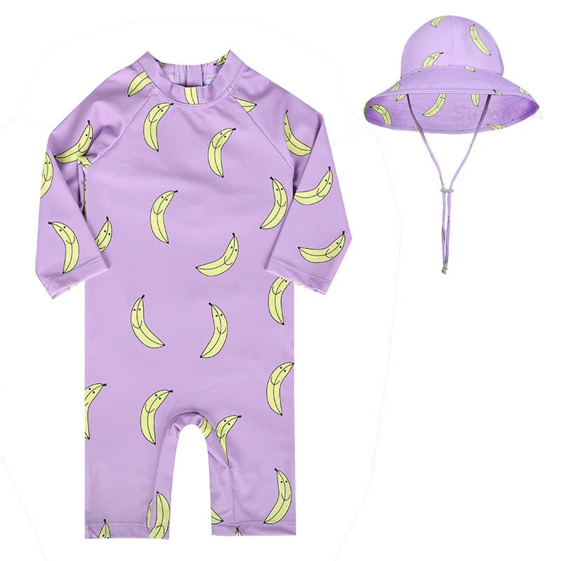 Baby Girls Swimsuit Long Sleeves One Piece Swimwear for Kids Toddler Cartoon UPF50+ Rash Guards Infant Bathing Suit Korea Sets