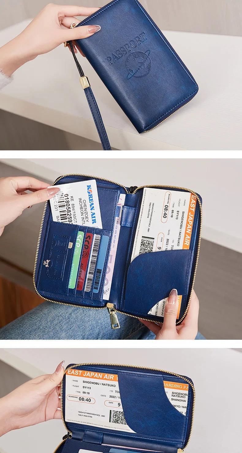 Fashionable and Portable RFID Travel Passport CasePULeather Multi functional Credit Card Passport Bag Neutral Travel Accessories - NTKSTORE