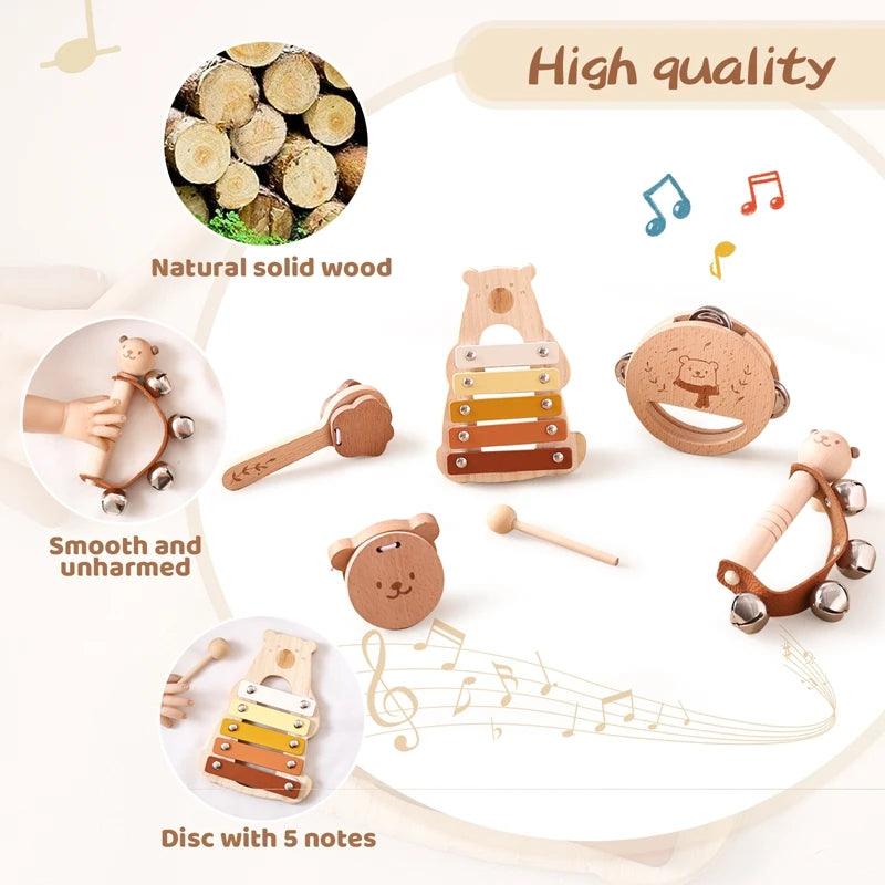 Kids Wooden Montessori Toys Musical Instruments Rattle Bell Drum Xylophone Percussion for Baby Early Educational Instruments Toy - NTKSTORE