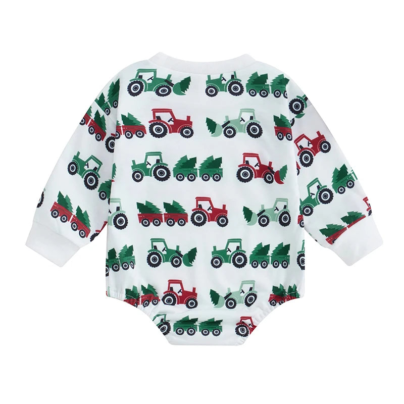 2024-06-01 Lioraitiin Baby Boy Girl Sweatshirt Romper Casual Christmas Tractor Print Long Sleeve Jumpsuit for Infant Fall Outfit