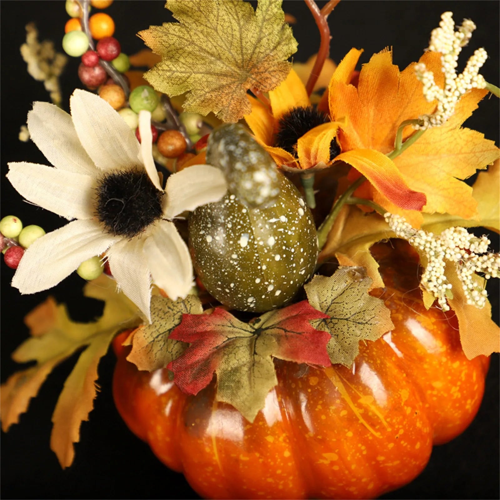 Fake Pumpkins With Artificial Flowers For Halloween House Party Thanksgiving Fall Ornaments Home Table Centerpiece Kitchen Decor - NTKSTORE