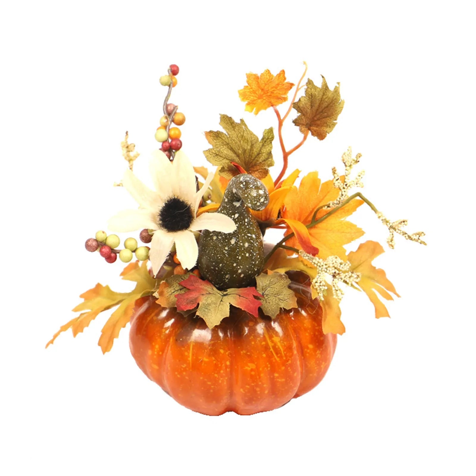 Fake Pumpkins With Artificial Flowers For Halloween House Party Thanksgiving Fall Ornaments Home Table Centerpiece Kitchen Decor - NTKSTORE